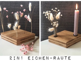 Kerzenhalter/Trockenblumen „2in1“ aus Eichenholz, Vasenhalter, Blumenbar, Trockenblumen, Flowerbar, Holzdeko Vase, Deko für dein Zuhause