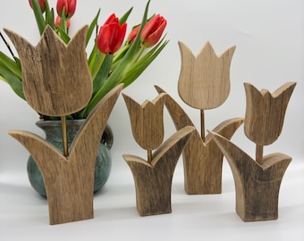 Tulpe aus Eichenholz, Frühlingsdeko, Holzblume, Fensterdeko, Tischdeko, Geschenk für die Liebsten, Altholz, Unikat, Handgemacht