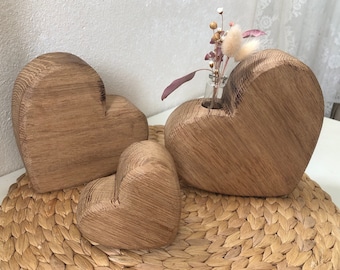 Eichen-Altholz Deko-Herzen Herz-Vase aus Altholz Holzvase Reagenzglas Unikat Herz Eiche Deko Holz handgefertigtes Holzherz aus Altholz