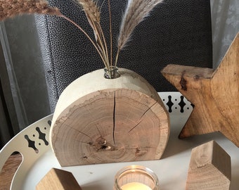 Vase Eichenholz Ovale Vase aus der Eichenscheibe Holzvase Reagenzglas Baumscheibe Eiche Deko Holz Handgefertigte Holzvase