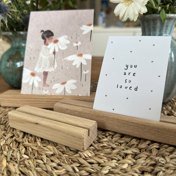 Photo holder/card holder made of oak wood, place card holder, decoration for wedding, decoration office, business card holder, postcard holder