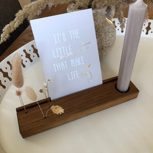 Fotohalter „2in1“ Blumenleiste aus Teak für Trockenblumen Kartenhalter Hochzeit Geburtstag Geschenk Fotoleiste Blumenwiese Holz Deko, klein