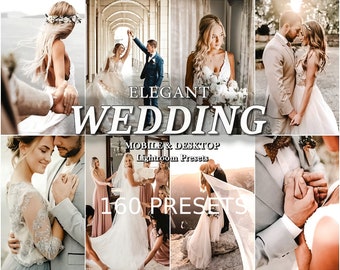 160 WEDDING Lightroom Presets, Mobilne i stacjonarne Lightroom Presets, Jasne, eleganckie ślubne Presets, Para Love Preset, Lekki, przewiewny Preset