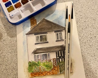 Hand Painted Watercolor House Painting, Custom House Portrait from Photo, Housewarming Gift, Realtor Closing Gift, Gift for Parents,