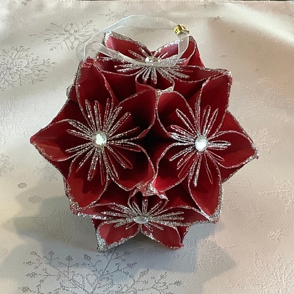 Kusudama Home Décor Ornamant in Bright Red Handmade Modular Origami