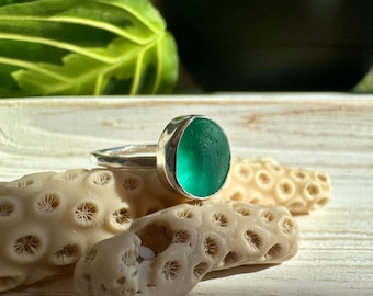 Custom Sea Glass Ring: Handmade Sterling Silver Beach Jewelry