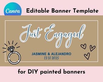 Just Engaged Painted Banner Template | Engagement Party Decor | Engagement Party Sign Digital Download | DIY Painted Banner | Future Mrs