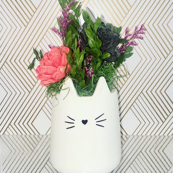 Cat Lady Flower Arrangement | Cat Themed Decor | Sola Wood Flower Arrangement