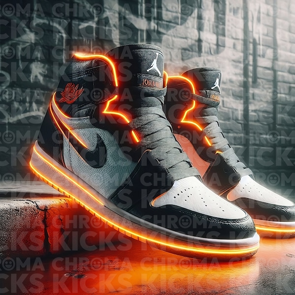 Glowing Orange Shoe - Colored Digital Art Shoes, PNG Digital Download, Sport Shoe, Gift, Canvas, Wall Art, Digital Art, Poster, Sneakers