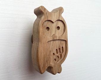 Wooden Knobs Owl for Kids Dresser Untreated Oak Handles Furniture Knob Dresser Drawer Door Drawer Pull Handle for kids room Wall Hook