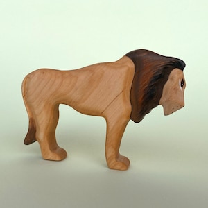 Handmade Alder Wood Lion Toy: Waldorf African Animal Figurine