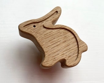 Wooden Knobs Hare for Kids Dresser Untreated Oak Handles Furniture Knob Dresser Drawer Door Drawer Pull Handle for kids room Wall Hook Bunny