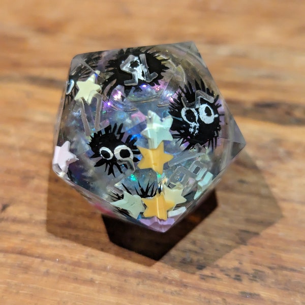 Studio Ghibli inspired soot sprite liquid core D20 perfect for D&D and TTRPGs