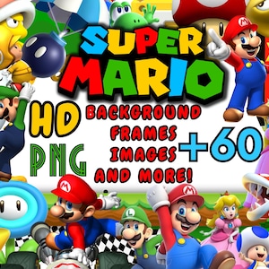 SUPER MARIO BROS +60 Hd images frames background elements and more Clipart Diy Scrapbooking Bundle Craft Png Invitation Digital Art