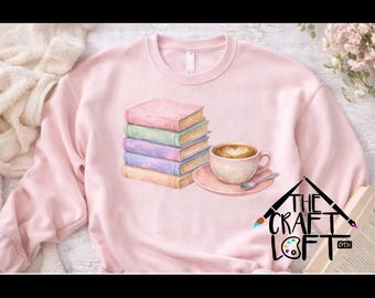 Aquarell Bücher und Kaffee PNG & JPG | Buch Liebhaber Kaffee Clipart | Pastellfarbener digitaler Download