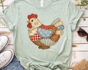 Patchwork Huhn PNG & JPG | Faux Stickerei Henne Clipart | Küken Design | Digitaler Download