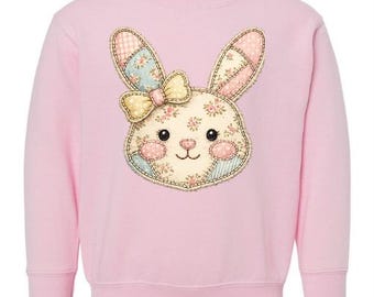 Patchwork Osterhase PNG | Faux-Stickerei-Applikation (Digitaler Download)