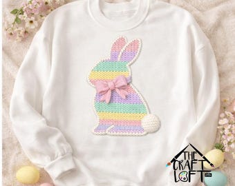 Kunststrick Osterhase PNG | Pastell Regenbogen, Schleife oder Ohne Schleife (Digitaler Download