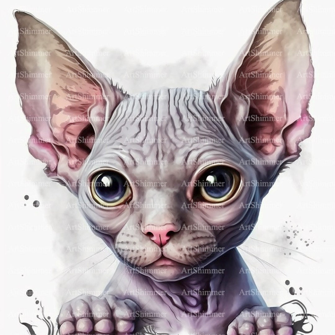 Sphynx Kitten Art / Sphynx Cat Printable Art / Instant Etsy