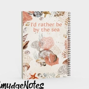 I&#39;d Rather be by the Sea Spiral Left-handed Notebook - Gift Idea - Personal Journal - Blank Notebook - Drawing Book - Sketch Book