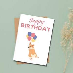 Tarjeta de felicitación de cumpleaños feliz Corgi / Descarga digital imprimible 5x7 / Para Hooman & Pet Lover