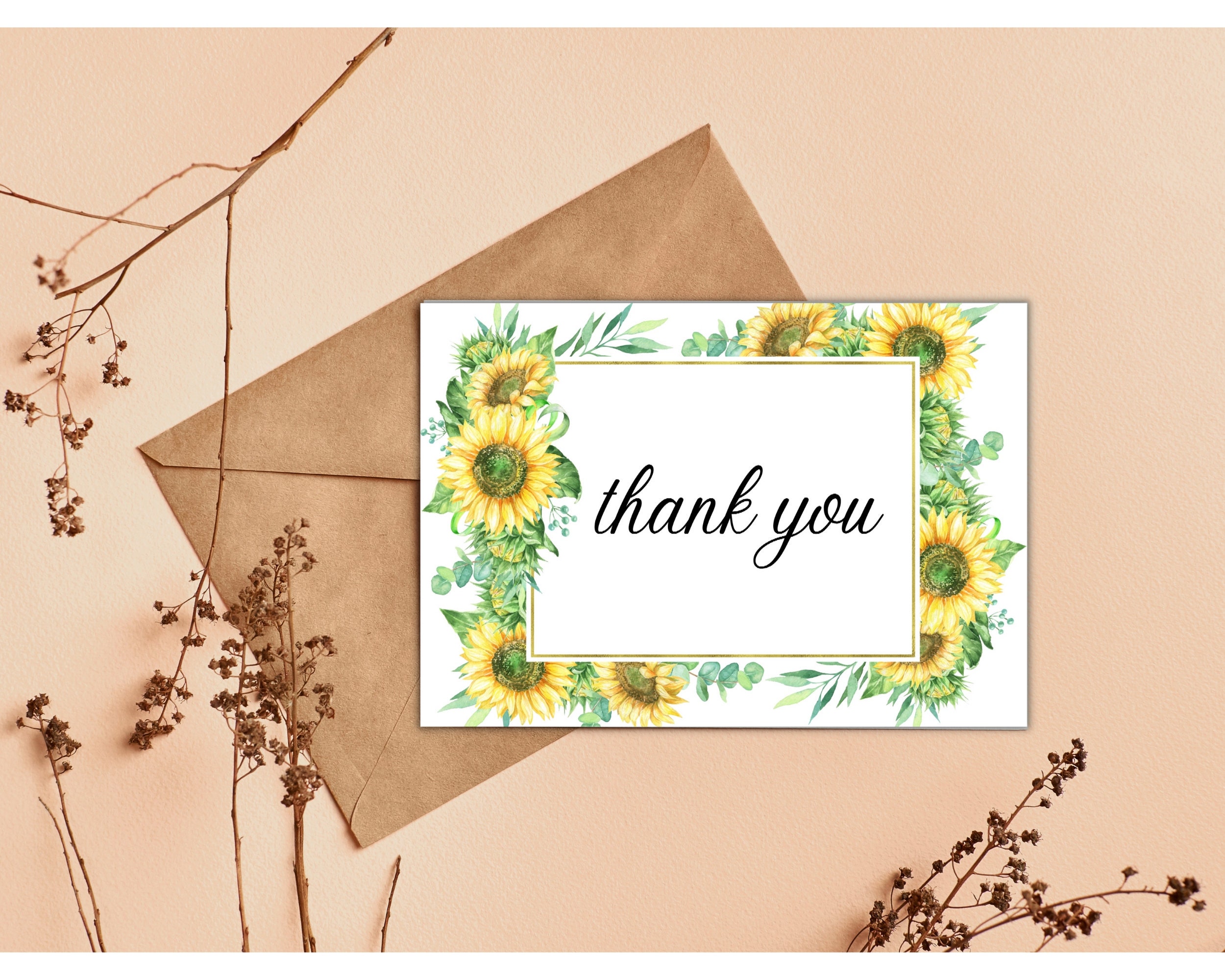Sunflower Theme Thank You Card / Instant Download & Printable - Etsy