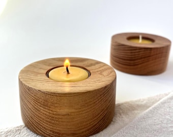 Photophore moderne tourné à la main - Décoration de bougie en bois minimaliste faite main