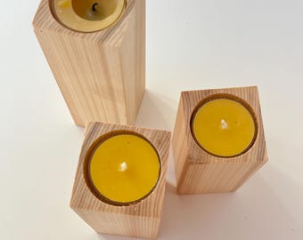 Ensemble de bougeoirs faits main en cèdre (3) - Décoration en bois minimaliste, accent naturel pour la maison