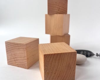 Cube en pin blanc fait main | Bloc de 2 po. | Décoration en bois naturel
