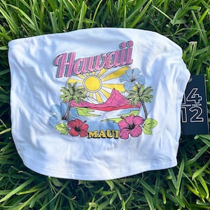 Hawaii Maui Embroidered Tube Top, Strapless Tube Top, Fitted Tube Top, Gift for Her, Y2K Tube Top, Sexy Tube Top, White Tube Top