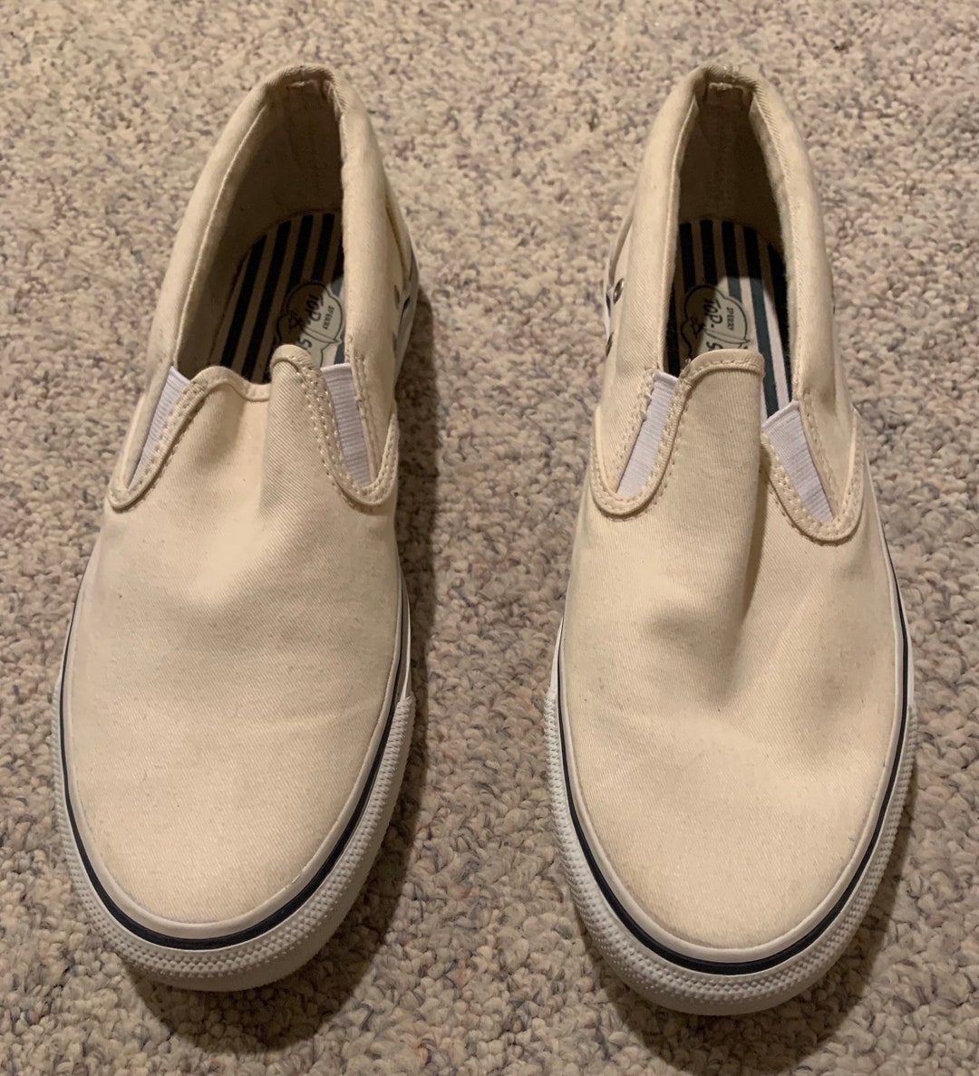 Name Brand off White Canvas Slip on Men's Shoes, Gently Worn