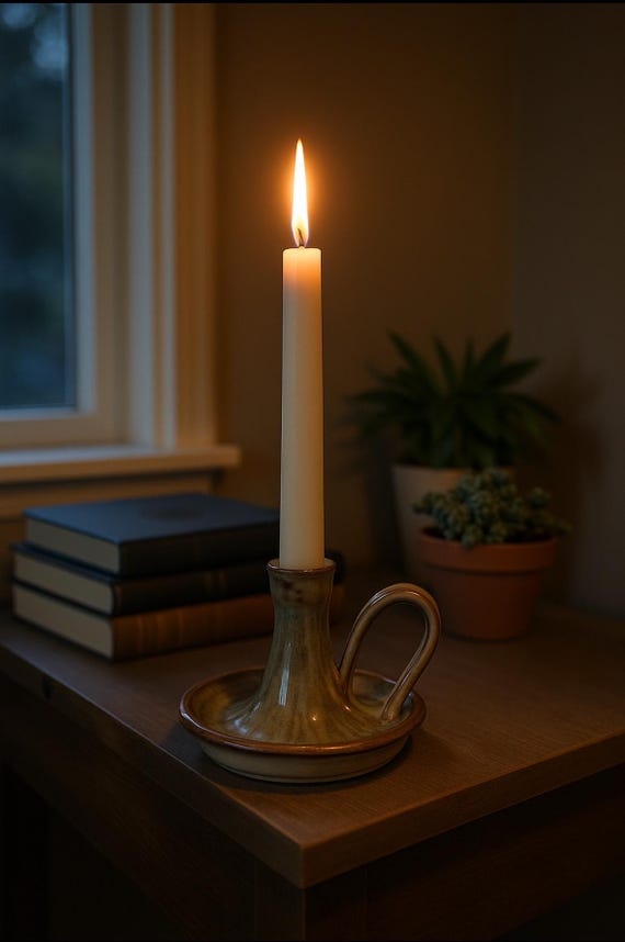 Handmade ceramic candle holder – green-grey-blue glaze – for taper candles | handmade candle holder gift