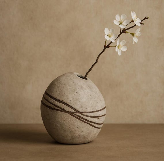 Rough white ceramic vase – hand-formed from brown clay | Sculptural decoration with natural stone surface | Unique piece