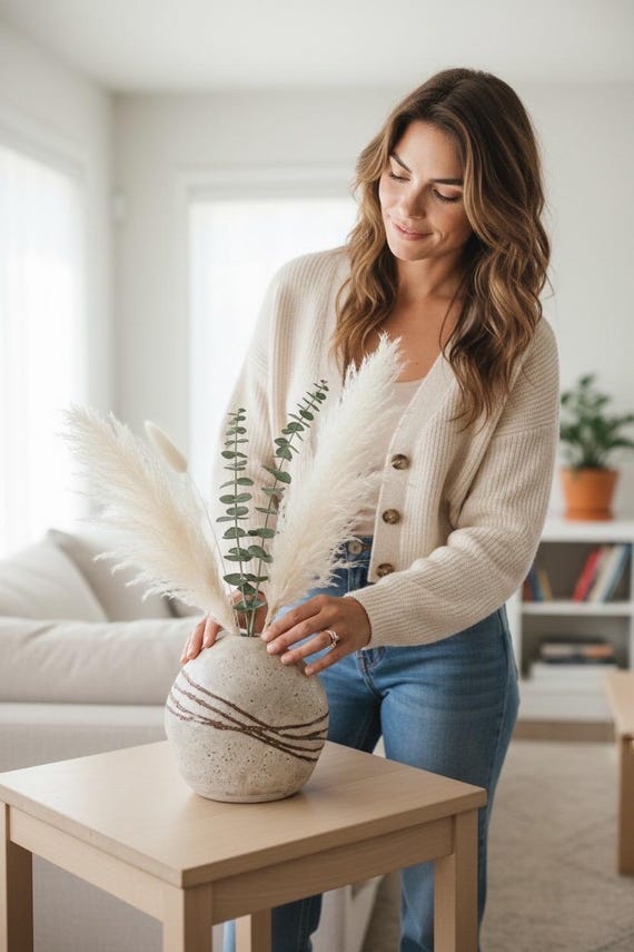 White ceramic vase, rough finish – hand-shaped from brown clay | Sculptural decoration with a natural stone surface | Unique Christmas gift | Rustic