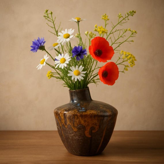 Bulbous ceramic vase wood-fired – unique piece with salt-ash patina | Natural clay decoration for flowers