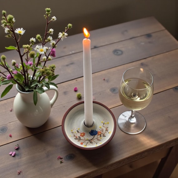 Hand-painted ceramic candle holder with floral design | Table decoration for spring and summer, candlestick | 2 variations