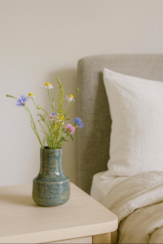 Stoneware vase blue-green – hand-thrown & waterproof | shimmering glaze with depth / V-SB-002