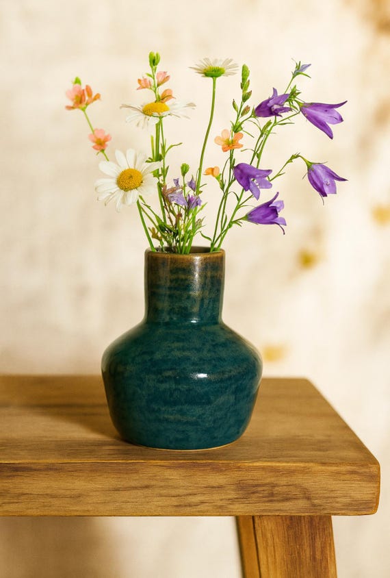 Handmade dark blue ceramic vase – waterproof unique piece, bulbous studio pottery, gift idea for Christmas & home (V-SB-001)