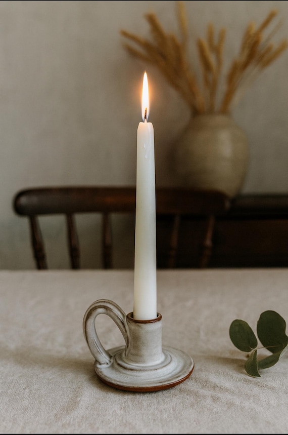 Candle holder with handle – hand-made, unique piece for taper candles
