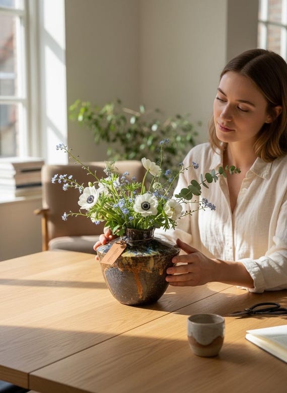 Bulbous ceramic vase, wood-fired – unique piece with salt and ash patina | Natural clay decoration for flowers | Gift for art lovers | Rustic decor