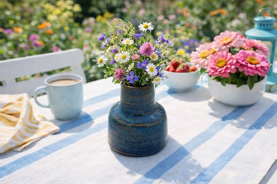 Hand-thrown ceramic vase, blue and black, 14 cm, glossy glaze | minimalist decor | gift idea | modern pottery, unique piece | V-SB-007