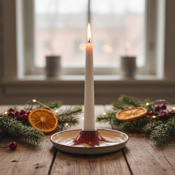 Advent candle holder – hand-thrown with a red star | Rustic Christmas decoration | Christmas candle holder | Winter ceramic decoration