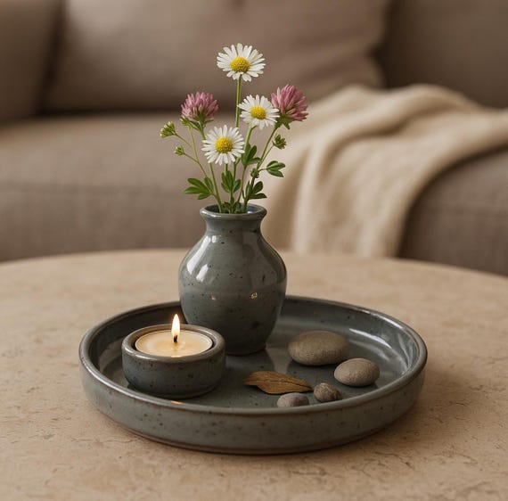 Ceramic bowl with integrated vase & tealight holder – handmade, unique, gift idea, 3-in-1 ceramic decoration