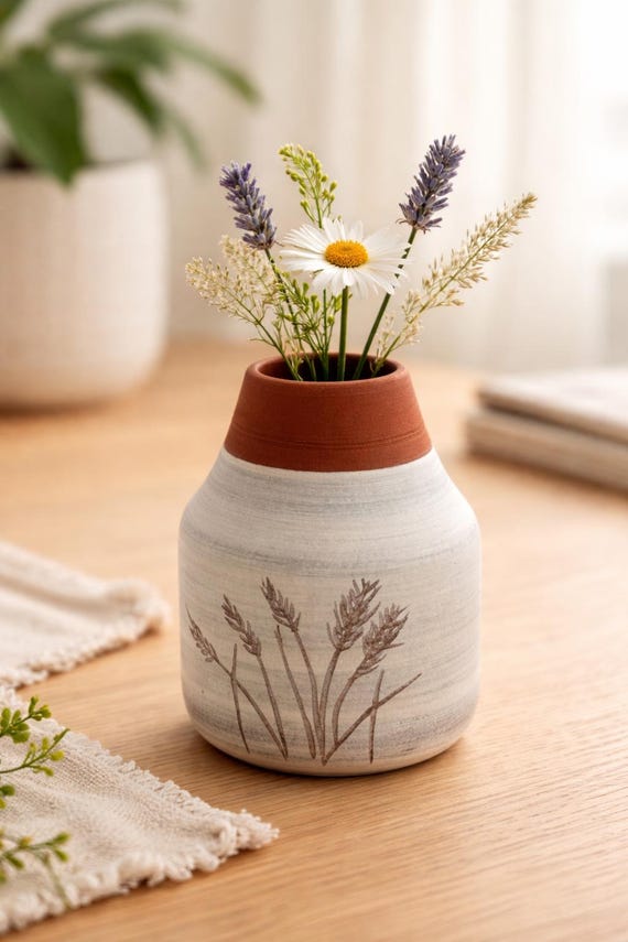 Small matte white ceramic vase with texture – hand-thrown – vase for fresh flowers – modern decor – gift idea | MW-1