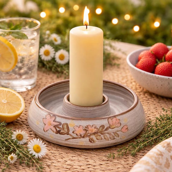 Handmade taper candle holder – white, for 2.5 cm thick candles – floral motif – gift for women – Mother's Day gift, living room table decoration