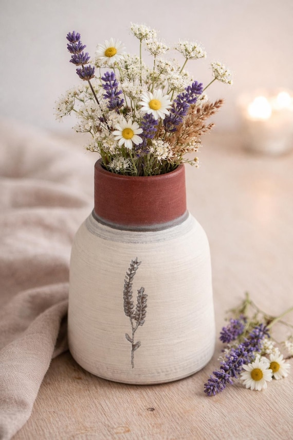 Small matte ceramic vase, handmade, modern decorative vase, vase for dried flowers, gift idea, minimalist vase | MW-8