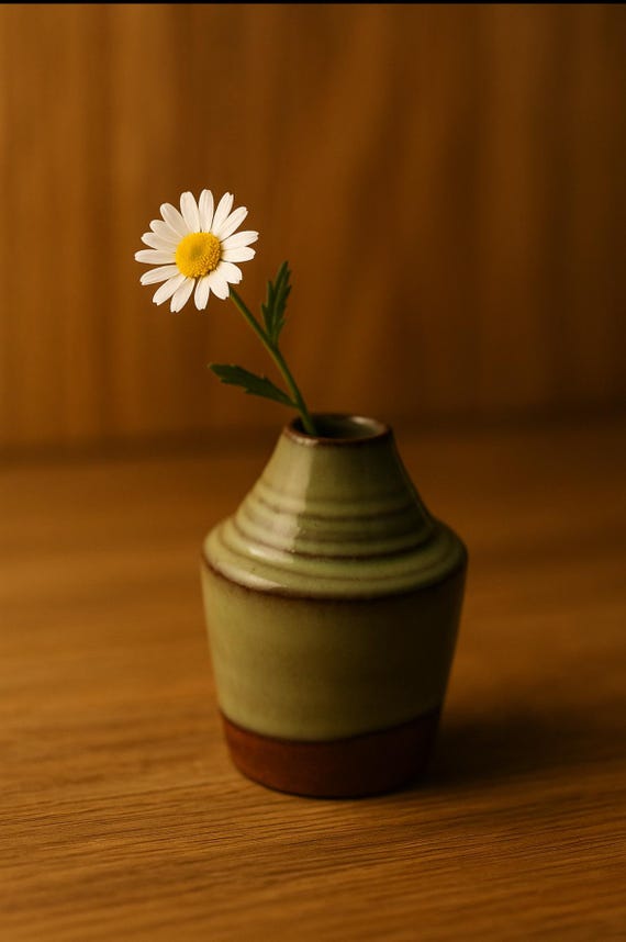 Miniature stoneware vase – handmade ceramic vase in light green | Small Stoneware Vase | Handmade Pottery Bud Vase