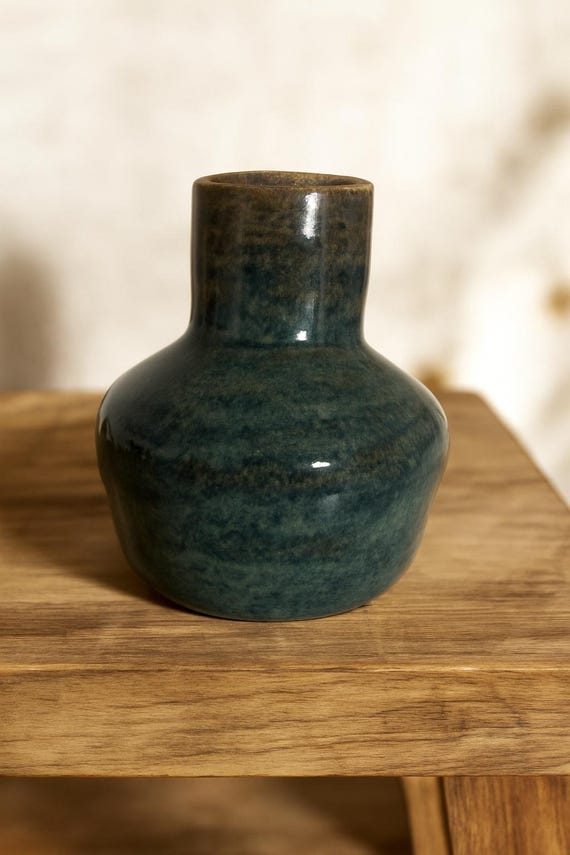 Ceramic vase hand-thrown – waterproof – bulbous in blue-black – unique piece for fresh & dried flowers, 13cm / V-SB-001