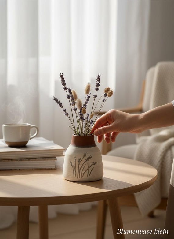 Ceramic vase, white matte with pattern, table decoration – hand-thrown – vase for fresh flowers – wide small vase – modern gift | MW-4