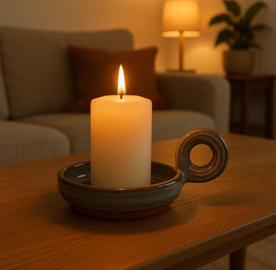 Ceramic candle holder grey-blue – handmade candle holder for pillar candles, autumn & Christmas table decoration, gift idea